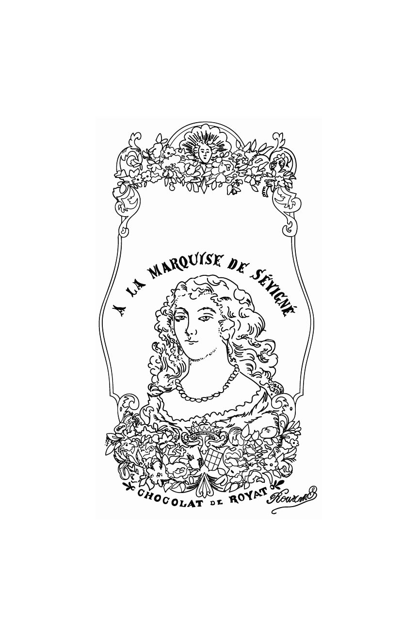 Patrón con imagen de marquesa de Sevigne, con decoración de flores